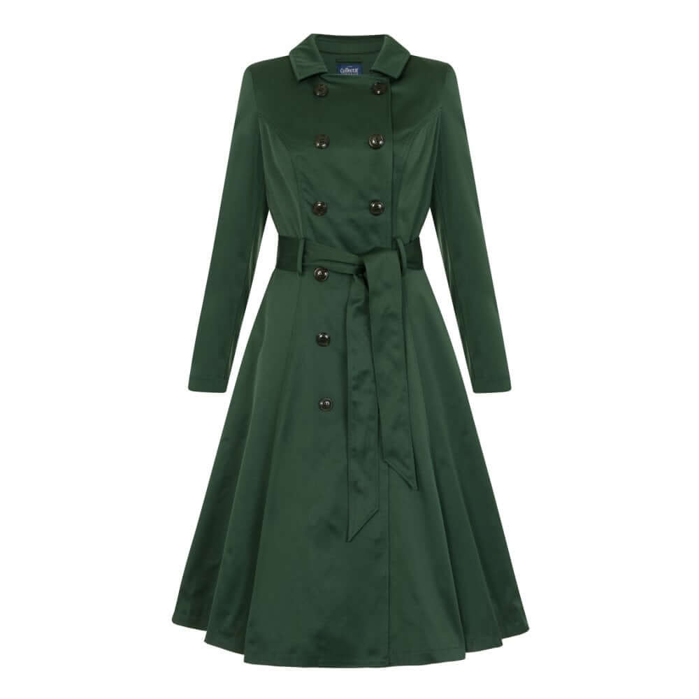 Collectif Clothing 40s Korrina Swing Trench Coat in Green - Feels so ...